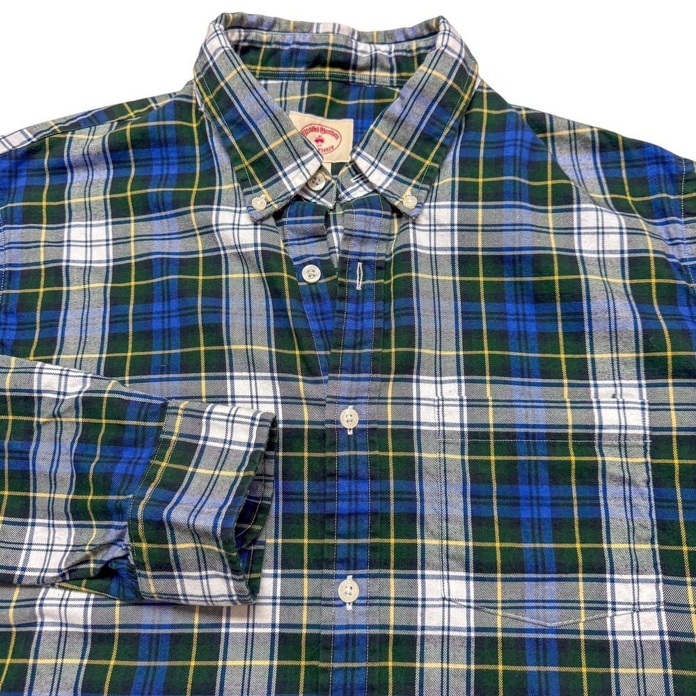 Brooks Brothers Red‎ Fleece Shirt Mens Large Blue Plaid Flannel Button Down